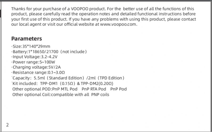Voopoo Drag X Plus Manual (from PDF, Page 2): Parameters