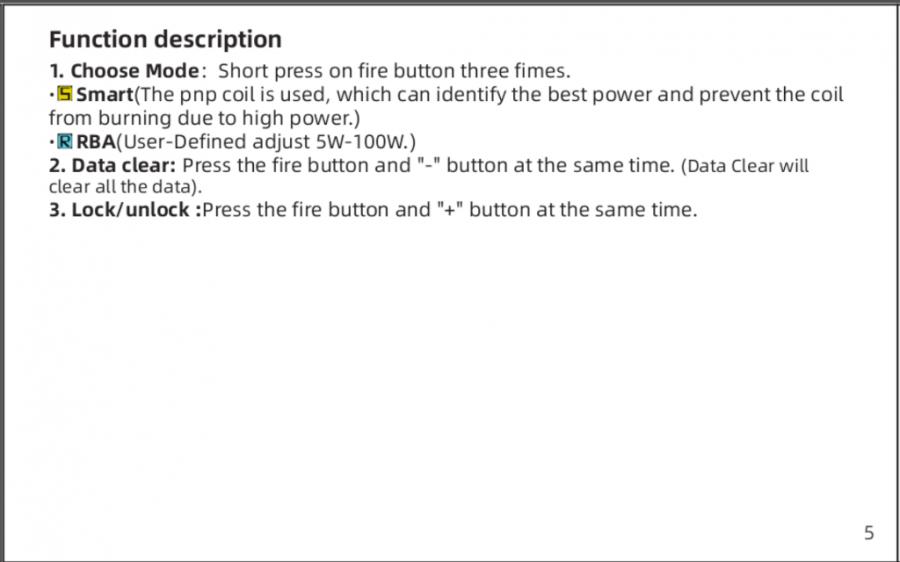 Voopoo Drag X Plus Manual (from PDF, Page 5): Function Description