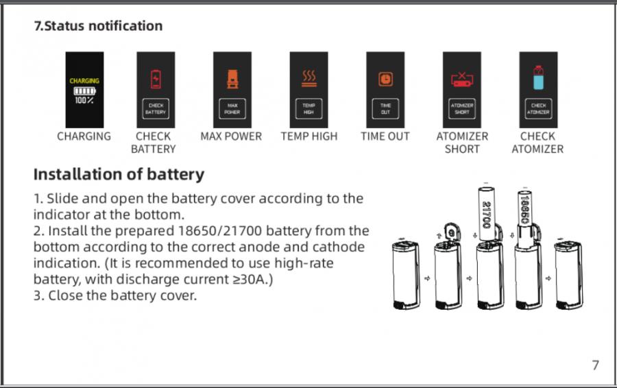 Voopoo Drag X Plus Manual (from PDF, Page 7): Status Notification