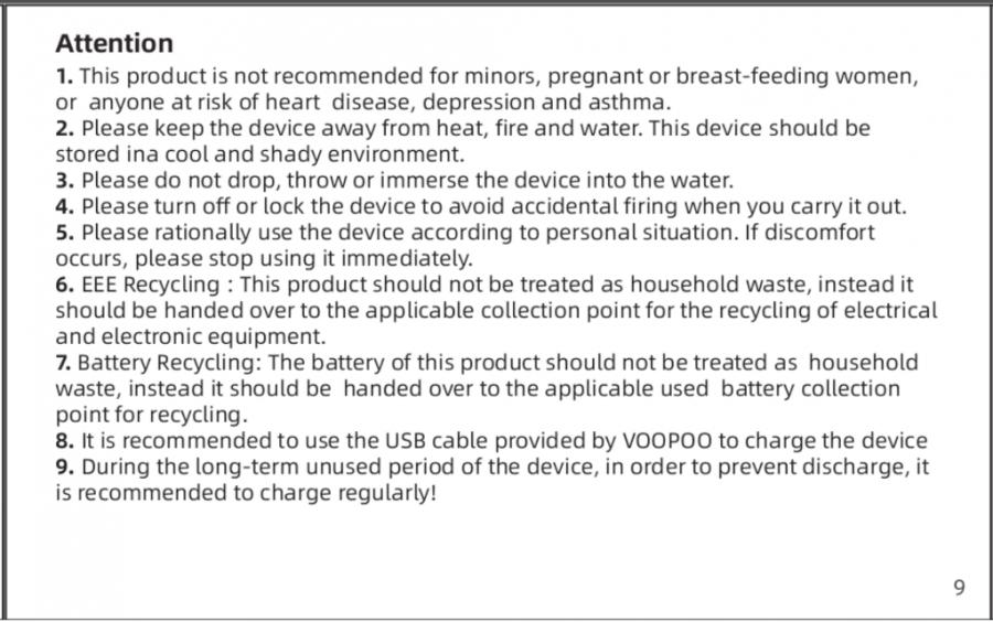 Voopoo Drag X Plus Manual (from PDF, Page 9): Attention